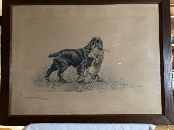 Léon DANCHIN, chien de chasse et lièvre.  VENDU 