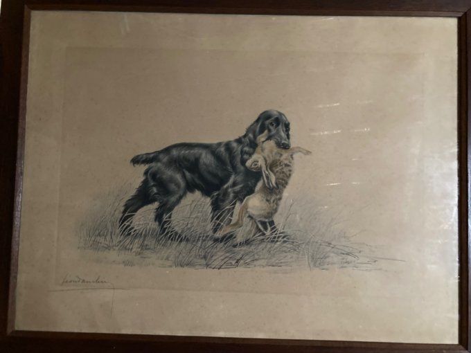 Léon DANCHIN, chien de chasse et lièvre.  VENDU 