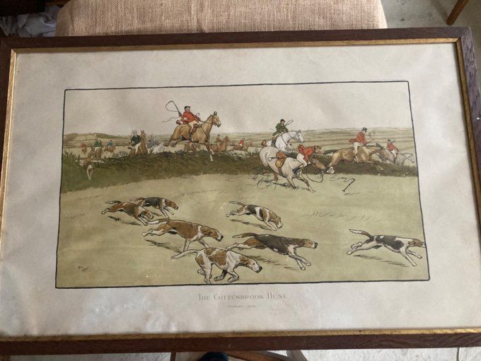 Lithographie de chasse anglaise  de la série The Cottesbrook Hunt Cecil Aldin 