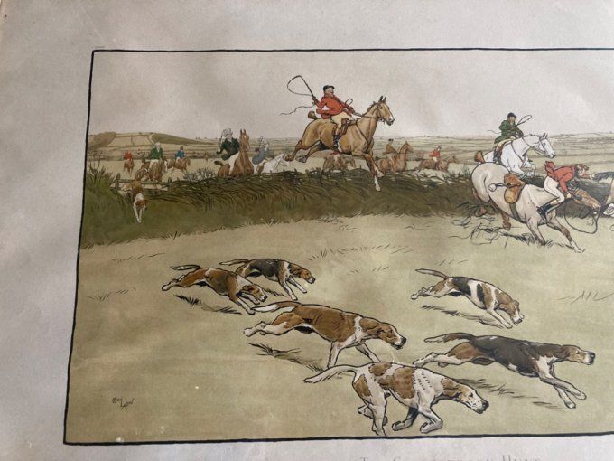 Lithographie de chasse anglaise  de la série The Cottesbrook Hunt Cecil Aldin 