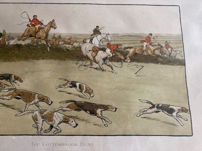 Lithographie de chasse anglaise  de la série The Cottesbrook Hunt Cecil Aldin 