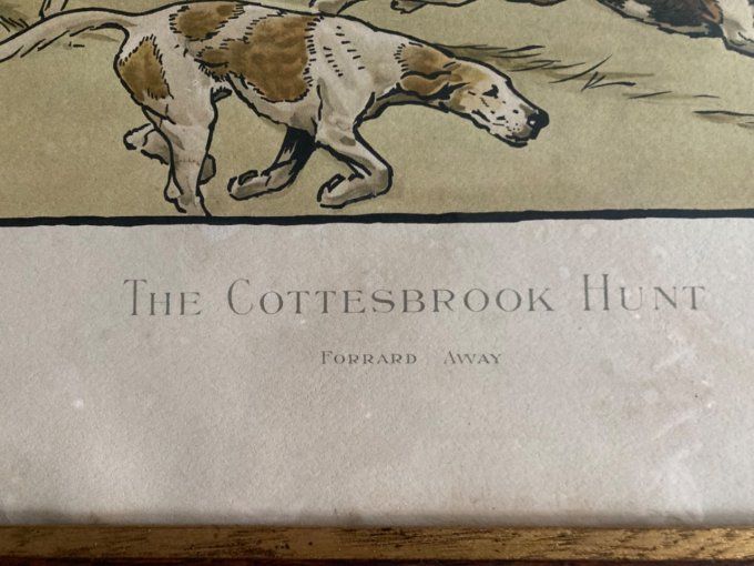 Lithographie de chasse anglaise  de la série The Cottesbrook Hunt Cecil Aldin 