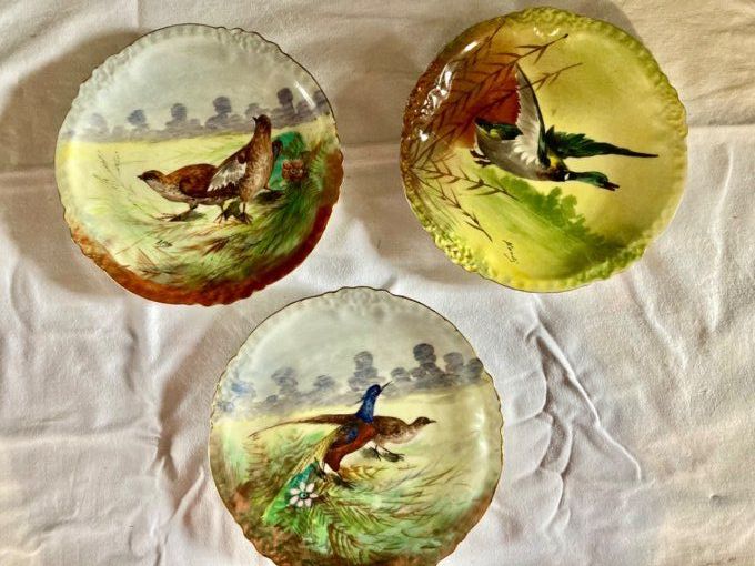 3 assiettes limoges  Charles Peyre   ( Sarcelles,cailles et canard)