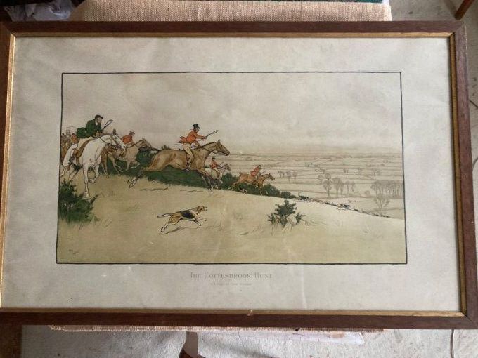 Lithographie de chasse anglaise.de la série  The  Cottesbrook  Hunt. Cecil Aldin 