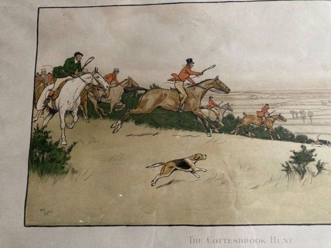 Lithographie de chasse anglaise.de la série  The  Cottesbrook  Hunt. Cecil Aldin 