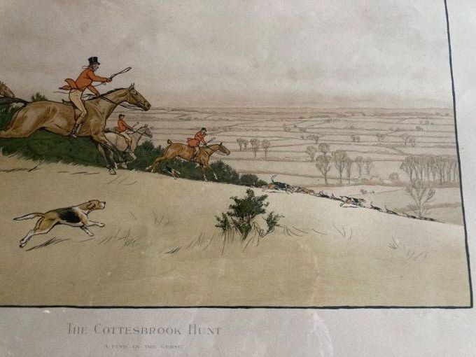 Lithographie de chasse anglaise.de la série  The  Cottesbrook  Hunt. Cecil Aldin 